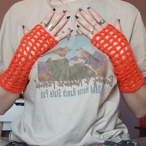 Neon Orange Fingerless Gloves - Picture 2 of 4